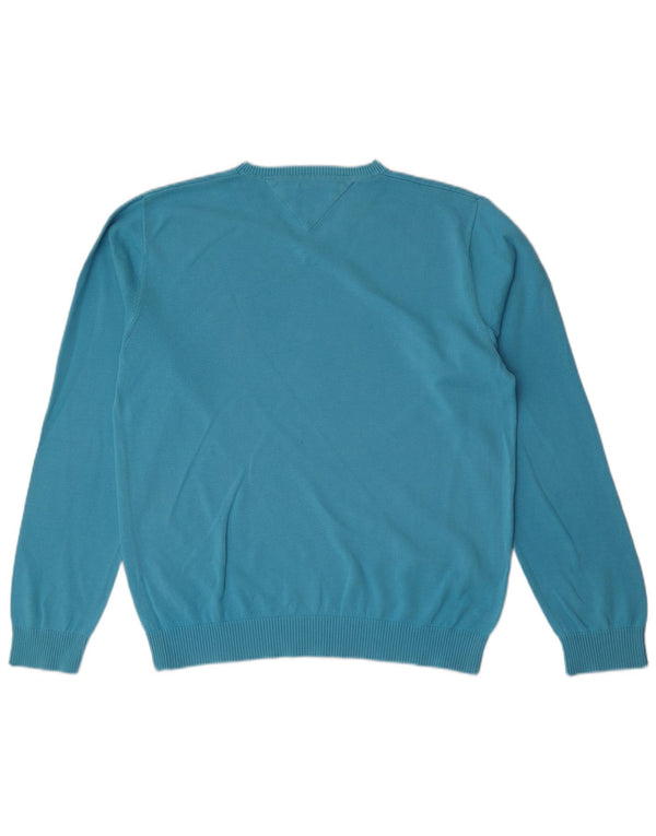 Tommy Hilfiger Mens V-Neck Jumper Sweater Large Blue Cotton
