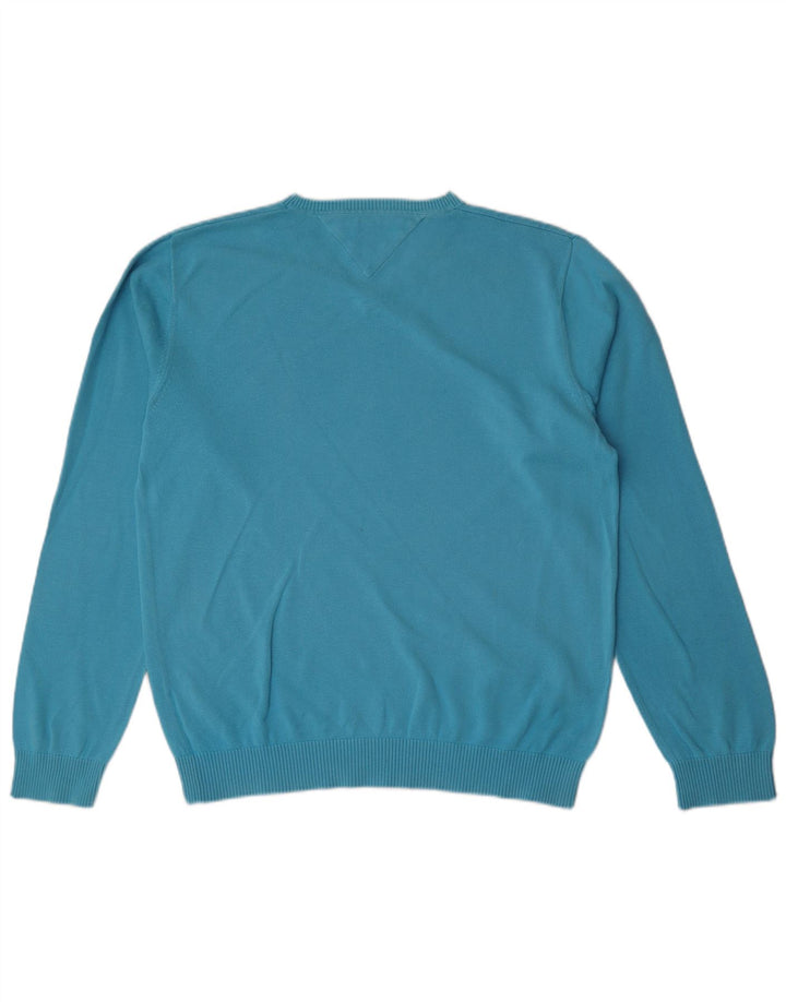 Tommy Hilfiger Mens V-Neck Jumper Sweater Large Blue Cotton
