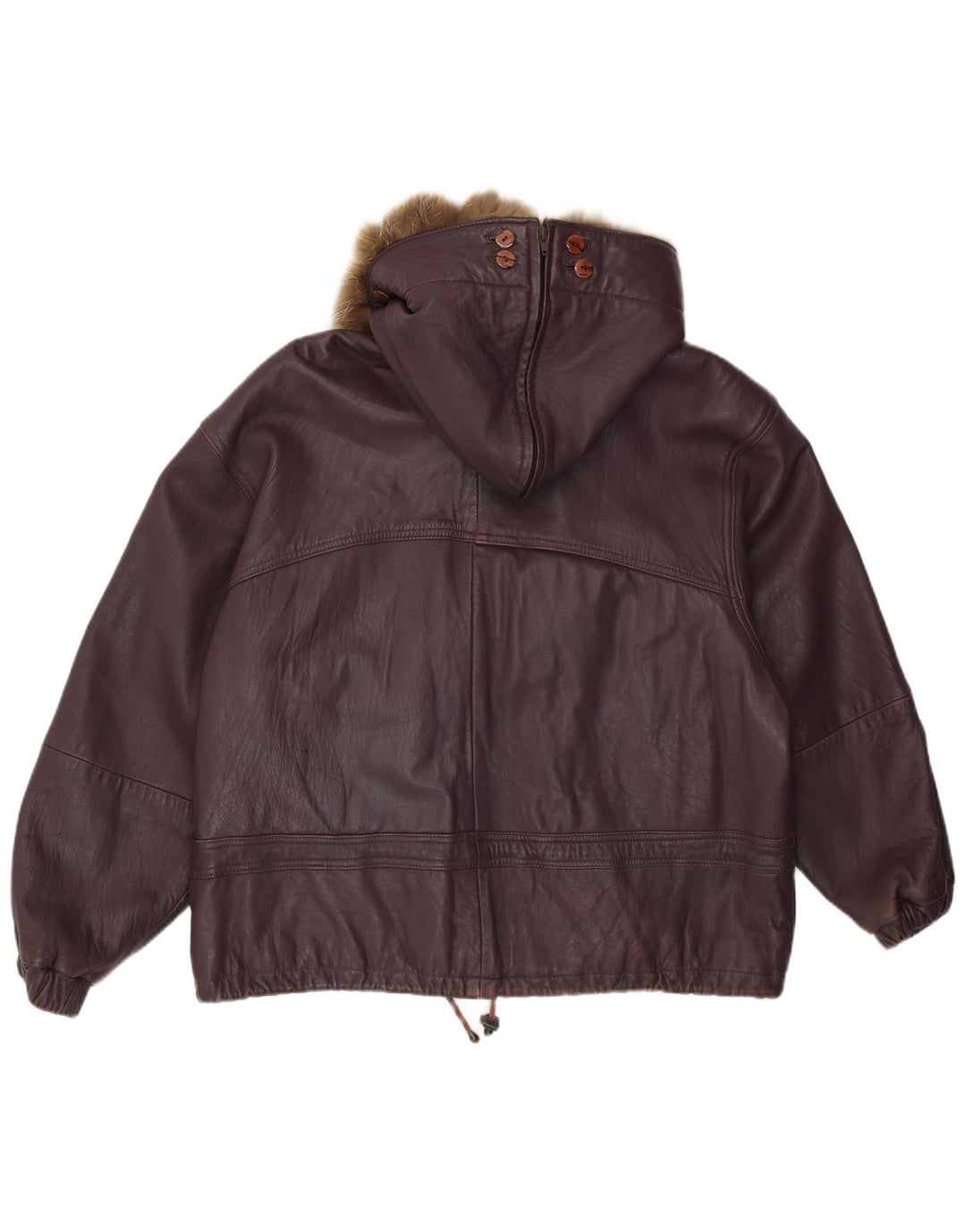 Cabrini Womens Hooded Oversized Leather Jacket EU 40 Medium Purple Leather