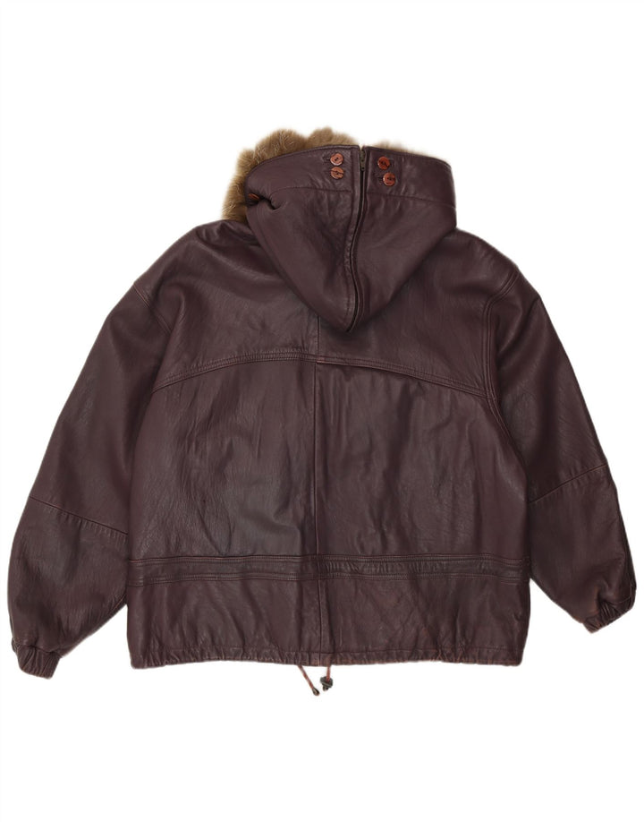 Cabrini Womens Hooded Oversized Leather Jacket EU 40 Medium Purple Leather