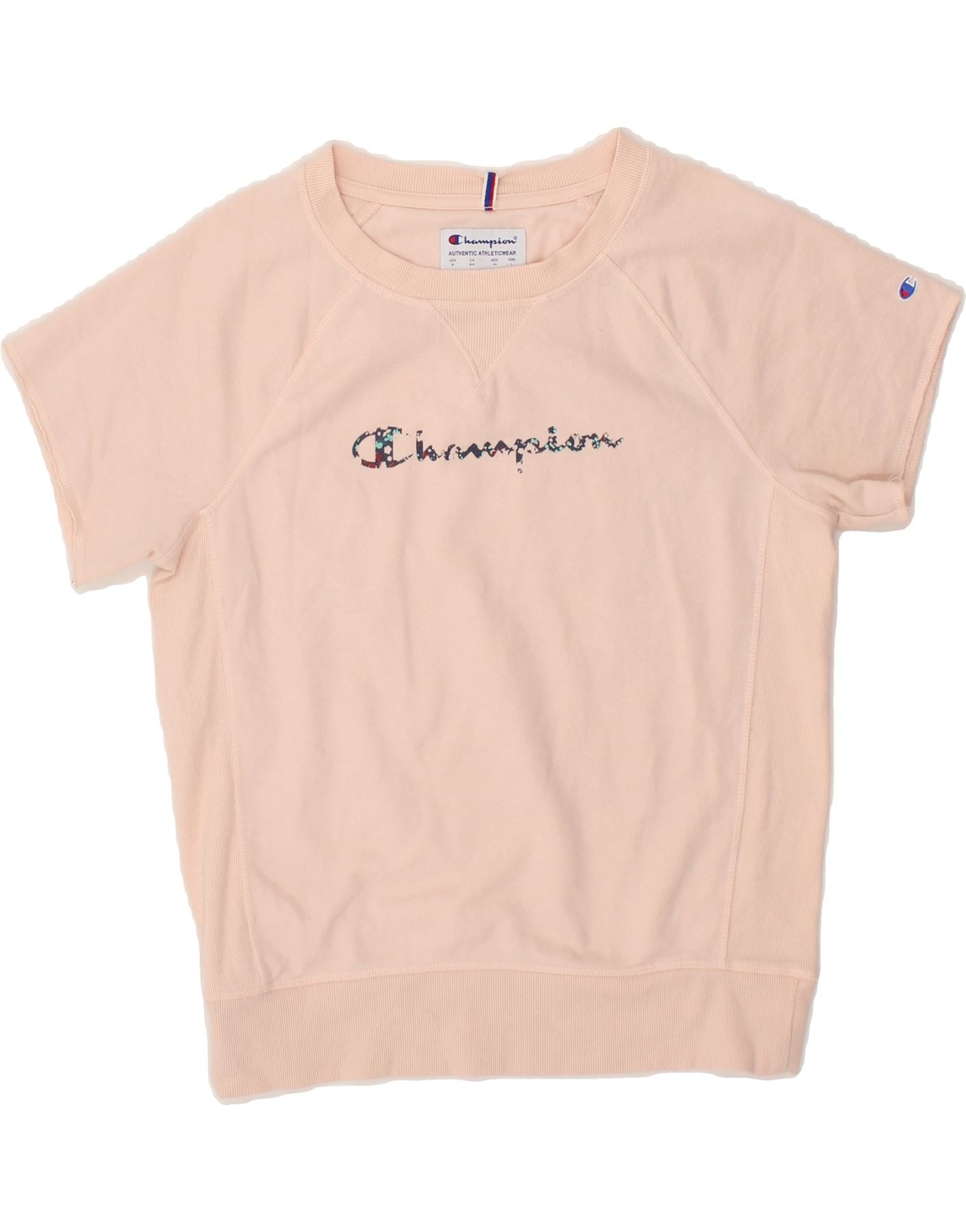 CHAMPION Womens Graphic Short Sleeve Sweatshirt Jumper UK 10 Small