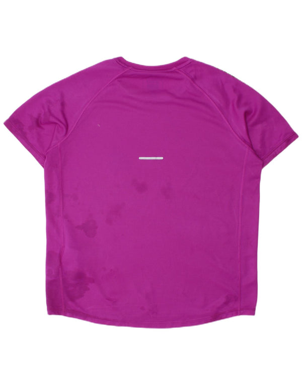 Asics Boys T-Shirt Top 10-11 Years Small Purple Striped Polyester