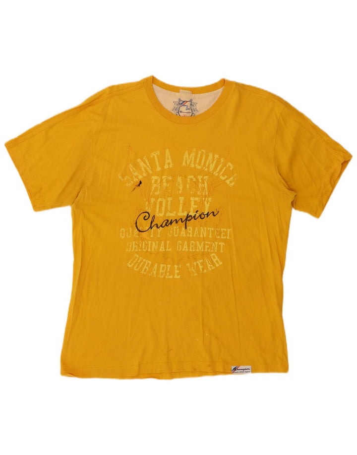 CHAMPION Mens Graphic T-Shirt Top Large Yellow