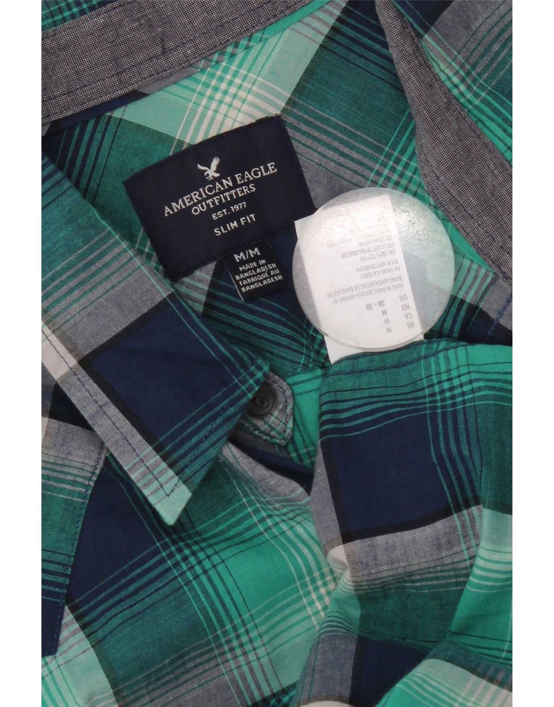 American Eagle Outfitters Mens Slim Fit Shirt Medium Navy Blue Check Cotton
