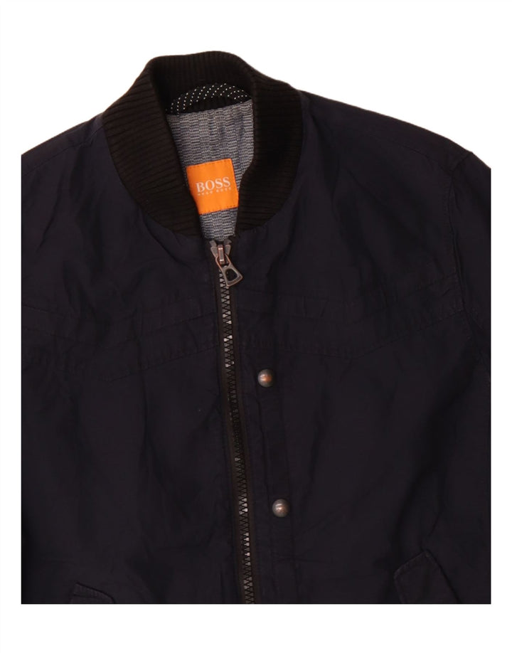 Hugo Boss Mens Bomber Jacket EU 46 Small Navy Blue Cotton