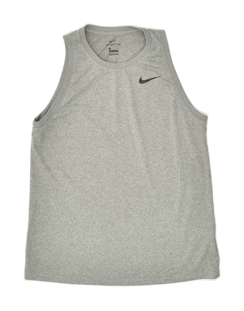 NIKE Womens Dri Fit Graphic Vest Top UK 10 Small Grey Polyester | Vintage Nike | Thrift | Second-Hand Nike | Used Clothing | Messina Hembry 