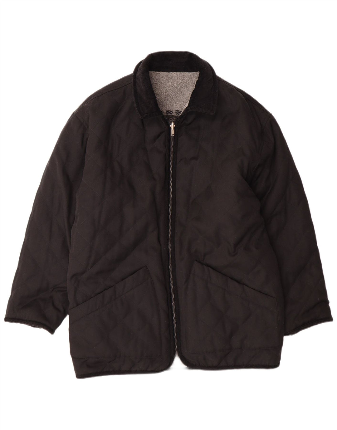 VINTAGE Mens Graphic Reversible Fleece Jacket UK 38 Medium Grey Fair Isle