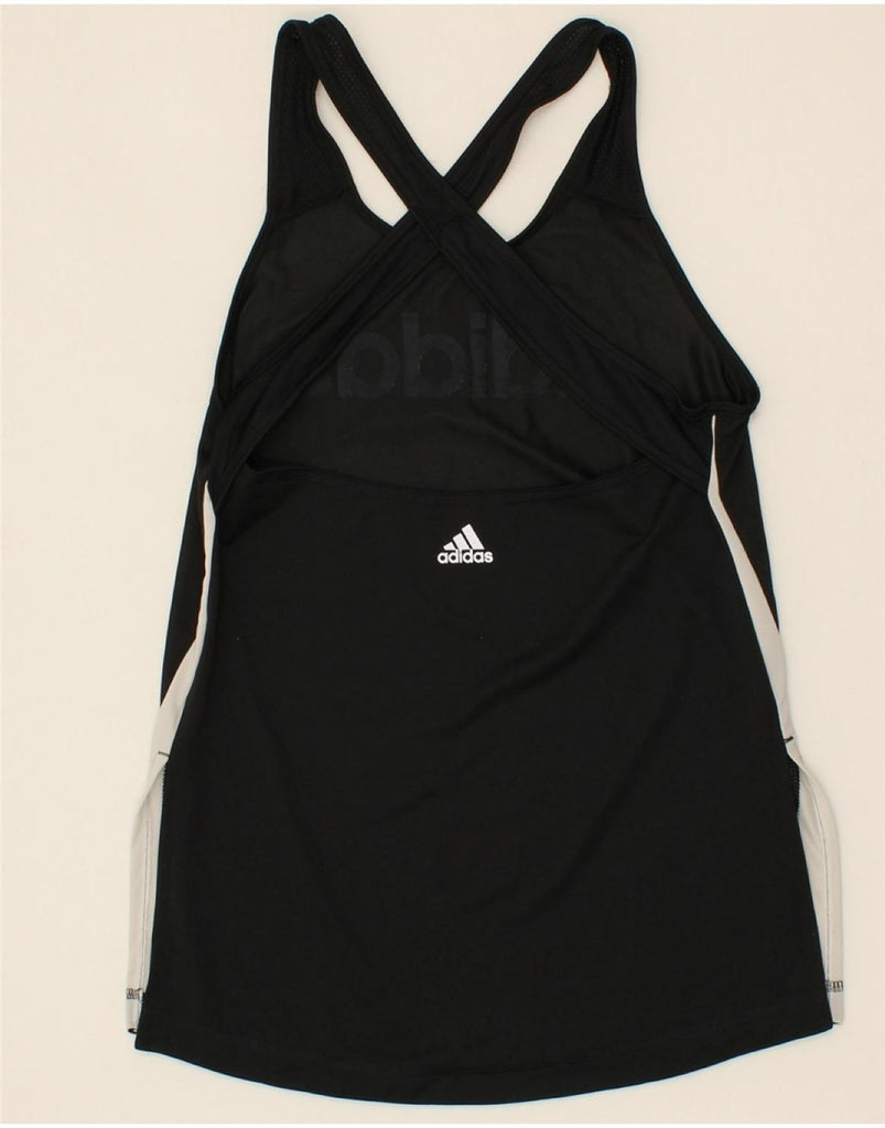 ADIDAS Womens Crop Graphic Vest Top UK 8/10 Small Black Colourblock Sports Vintage Adidas and Second-Hand Adidas from Messina Hembry 