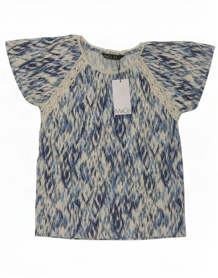 M&Co Womens Blouse Top UK 10 Small Blue Ikat Cotton