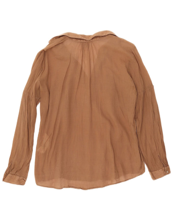 Zara Womens Long Sleeve See Through Blouse Top UK 14 Medium Brown Ramie