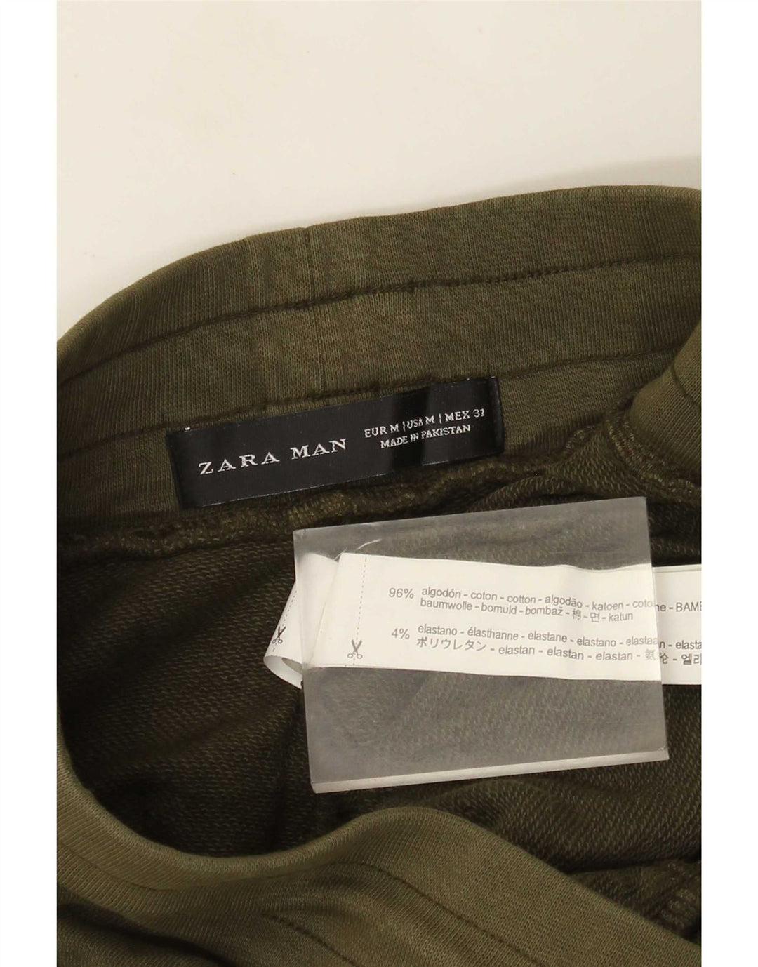Zara Mens Tracksuit Trousers Joggers Medium Khaki Cotton