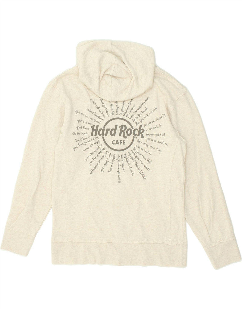 HARD ROCK CAFE Womens Graphic Zip Hoodie Sweater UK 14 Large Off White | Vintage Hard Rock Cafe | Thrift | Second-Hand Hard Rock Cafe | Used Clothing | Messina Hembry 