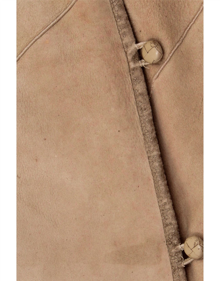 VINTAGE Womens Shearling Coat IT 46 Large Beige Shearling