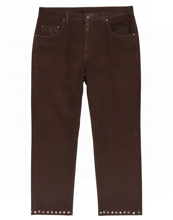 Vintage Mens Straight Leather Trousers W38 L29 Brown