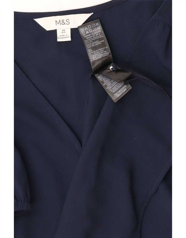 Marks & Spencer Womens Blouse Top UK 14 Medium Navy Blue Polyester