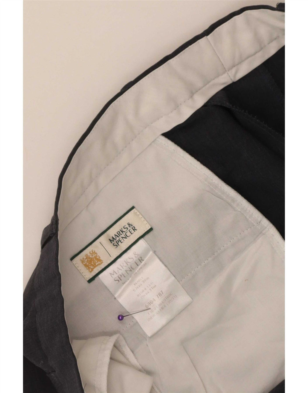 Marks & Spencer Mens Straight Suit Trousers W38 L31 Navy Blue Polyester