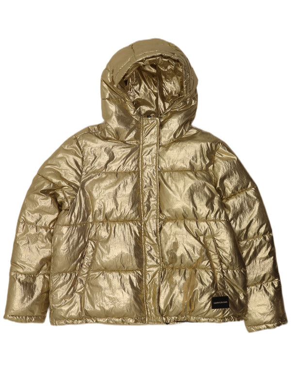 Calvin Klein Jeans Womens Hooded Oversized Padded Jacket UK 16 Large Gold