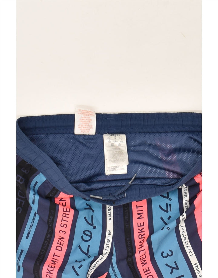 ADIDAS Boys Swimming Shorts 11-12 Years Navy Blue Striped Polyester | Vintage Adidas | Thrift | Second-Hand Adidas | Used Clothing | Messina Hembry 