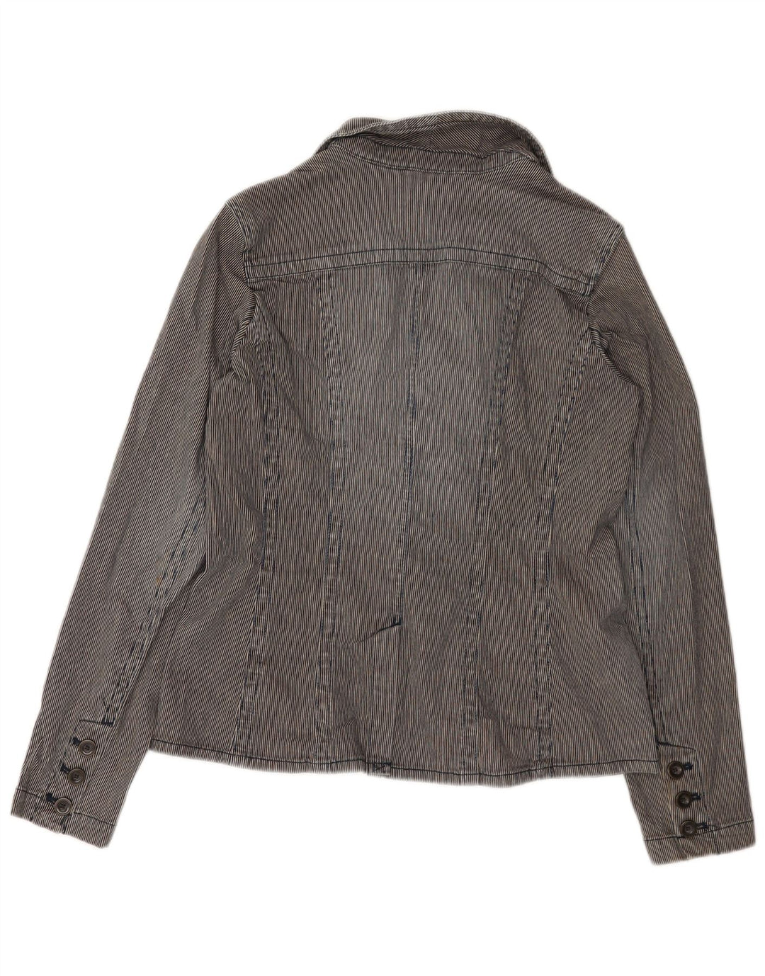 EDDIE BAUER Womens 2 Button Blazer Jacket UK 12 Medium Grey Pinstripe