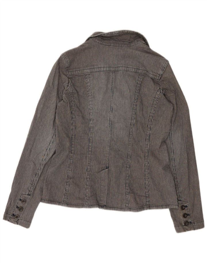 EDDIE BAUER Womens 2 Button Blazer Jacket UK 12 Medium Grey Pinstripe