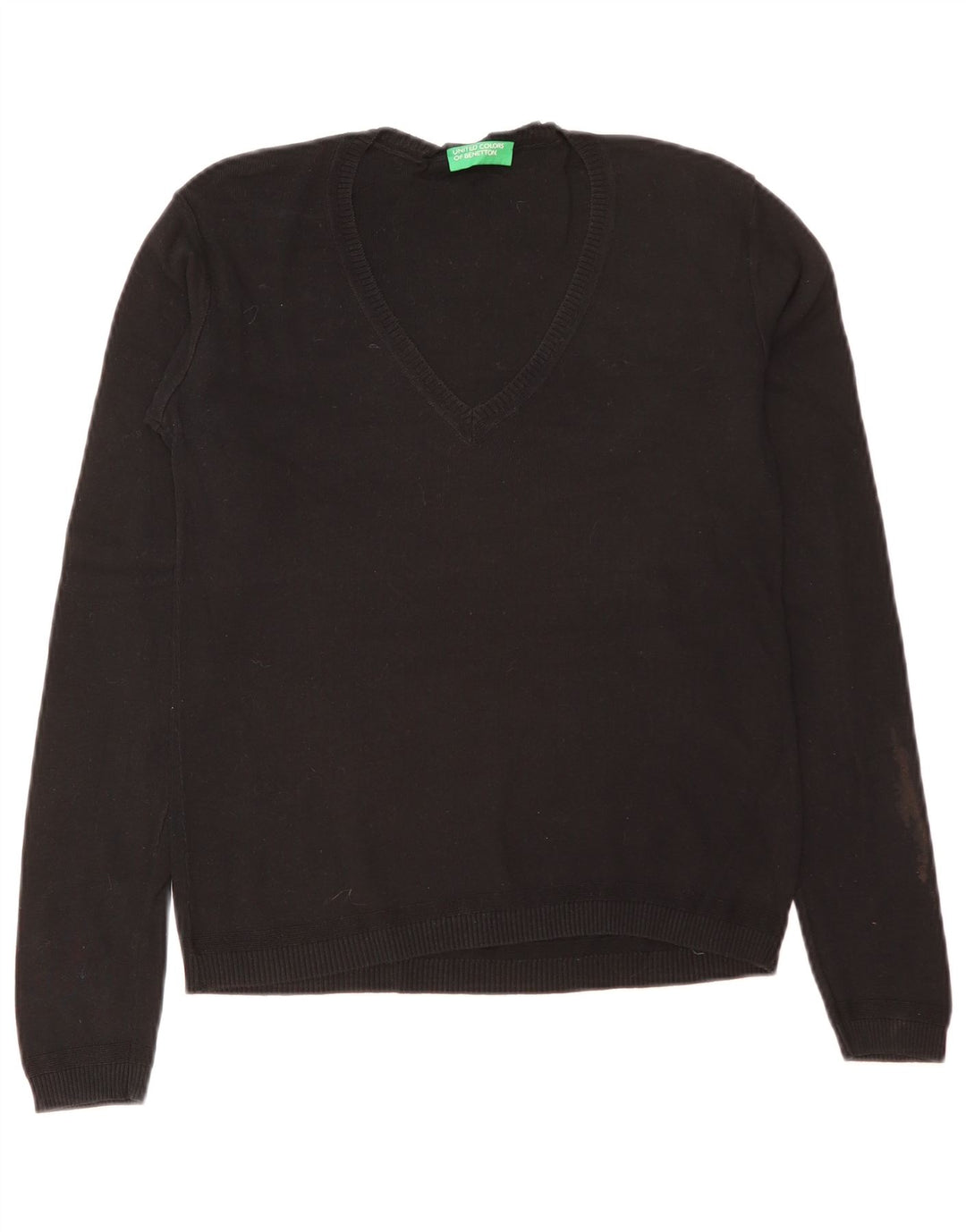 Benetton Womens V-Neck Jumper Sweater UK 12 Medium Black
