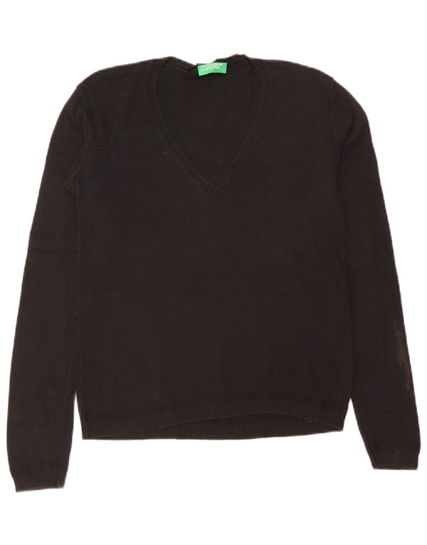 Benetton Womens V-Neck Jumper Sweater UK 12 Medium Black