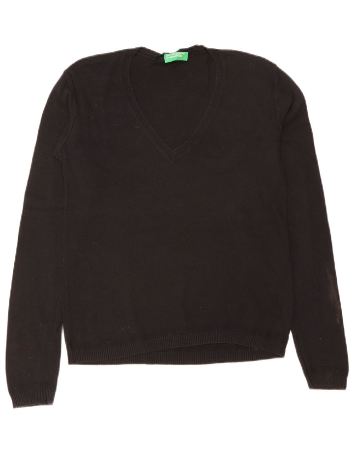 Benetton Womens V-Neck Jumper Sweater UK 12 Medium Black