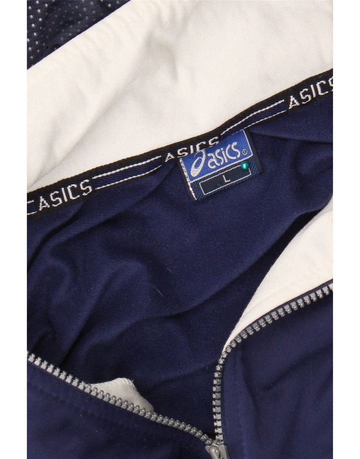 Asics Mens Graphic Hooded Tracksuit Top Jacket Large Navy Blue Colourblock