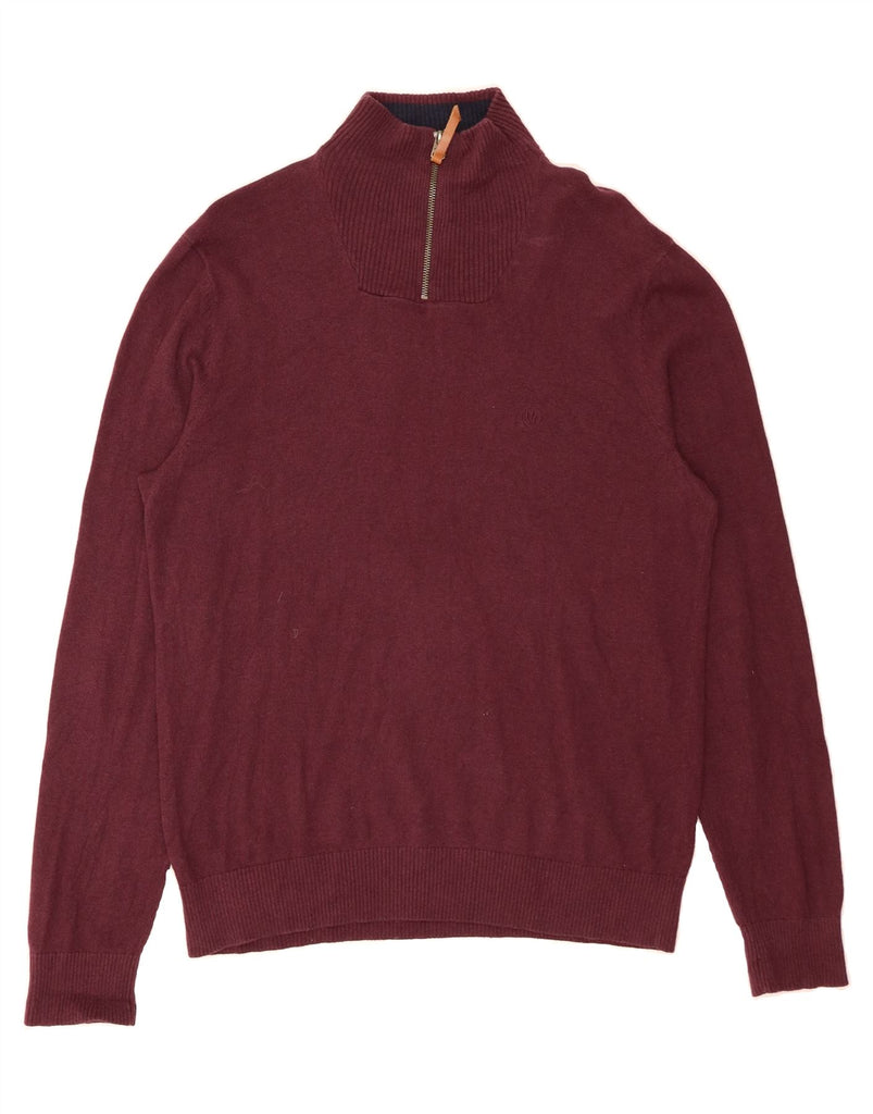 FAT FACE Mens Zip Neck Jumper Sweater Medium Burgundy Cotton Vintage Fat Face and Second-Hand Fat Face from Messina Hembry 