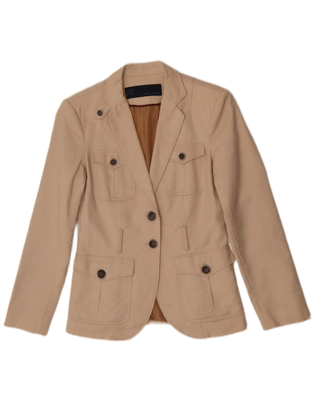 Zara Womens 2 Button Blazer Jacket UK 14 Medium Beige Cotton