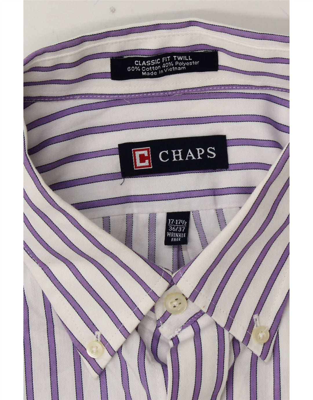 CHAPS Mens Classic Fit Shirt Size 17 17 1/2 XL Purple Striped Cotton
