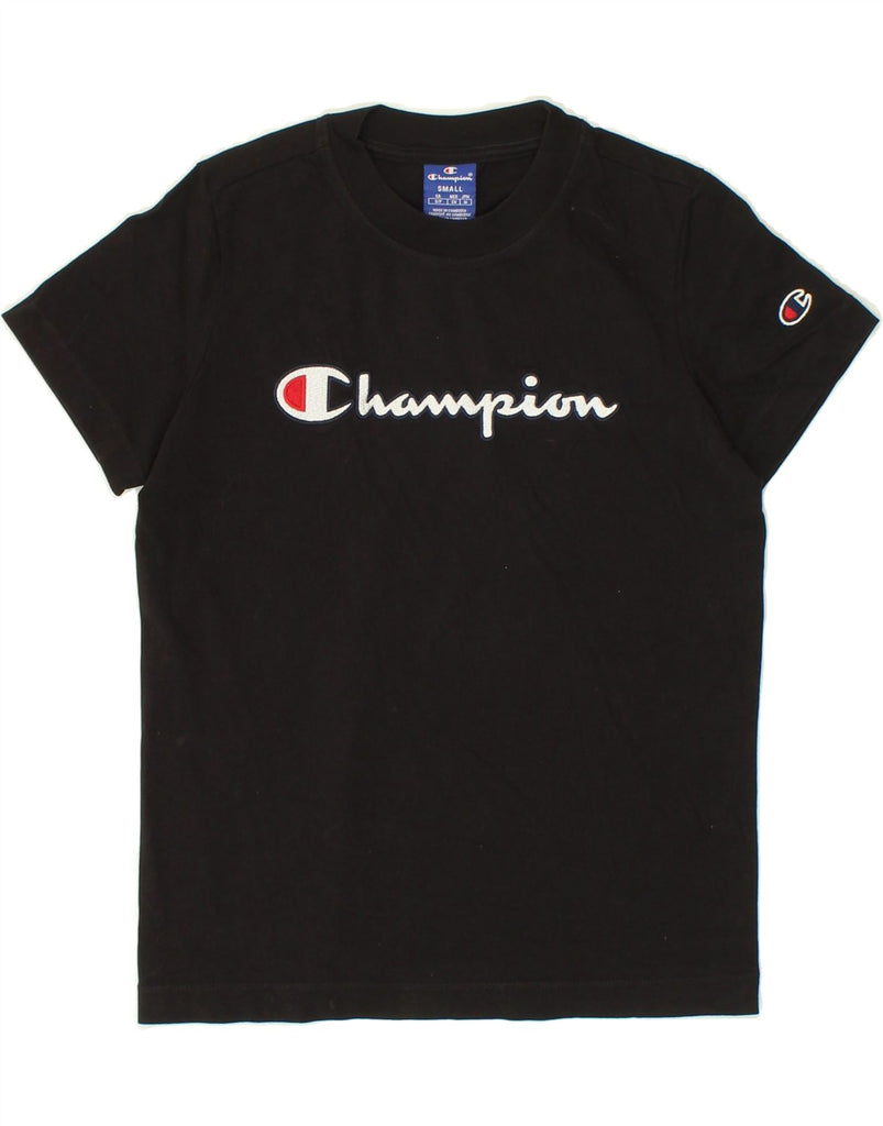 CHAMPION Womens Graphic T-Shirt Top UK 8 Small Black Cotton | Vintage Champion | Thrift | Second-Hand Champion | Used Clothing | Messina Hembry 