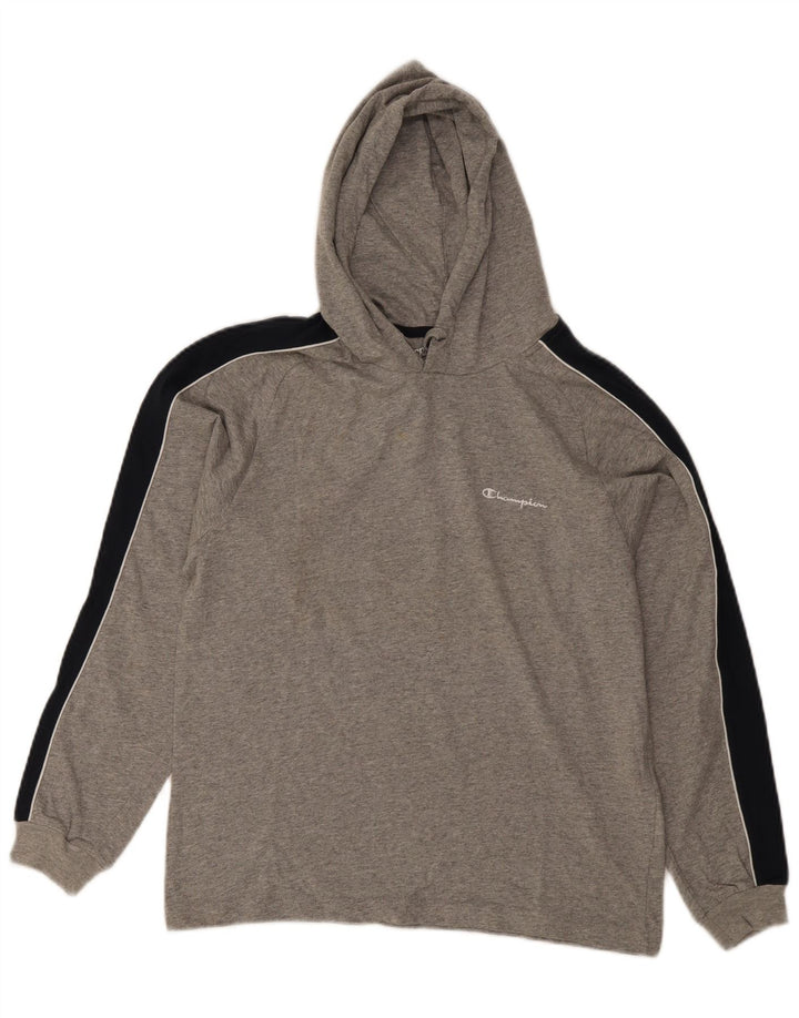 Champion Mens Hoodie Jumper Small Grey Colourblock Cotton