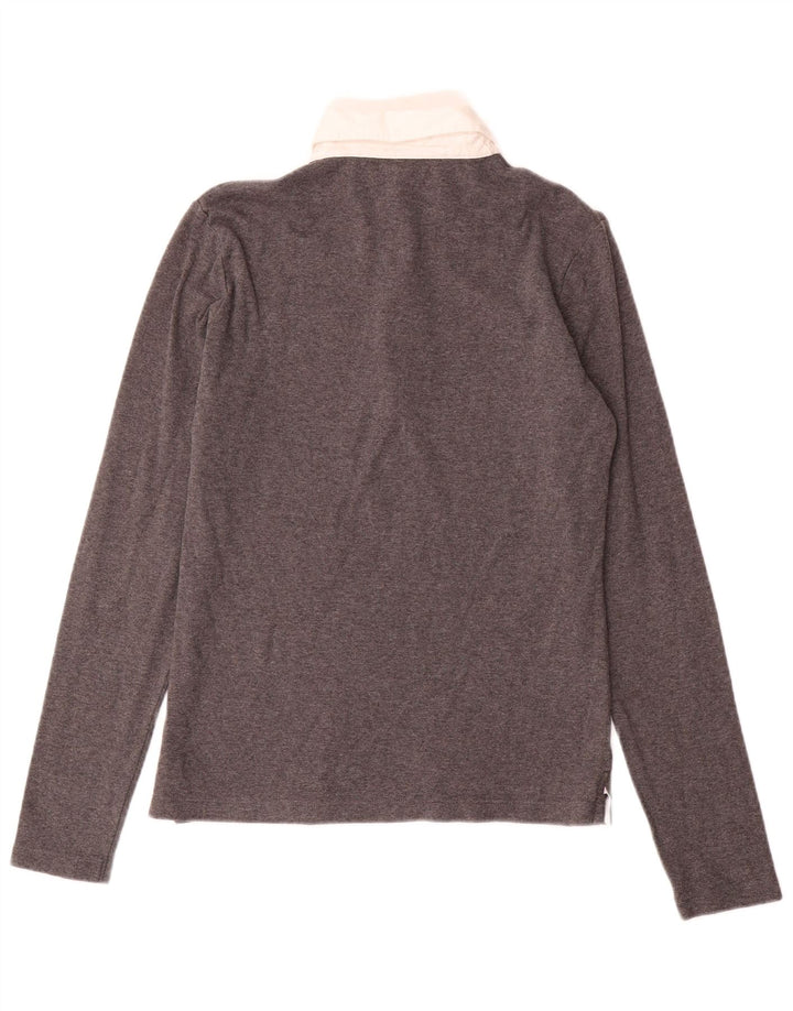 Gant Womens Long Sleeve Rugby Polo Shirt UK 12 Medium Grey