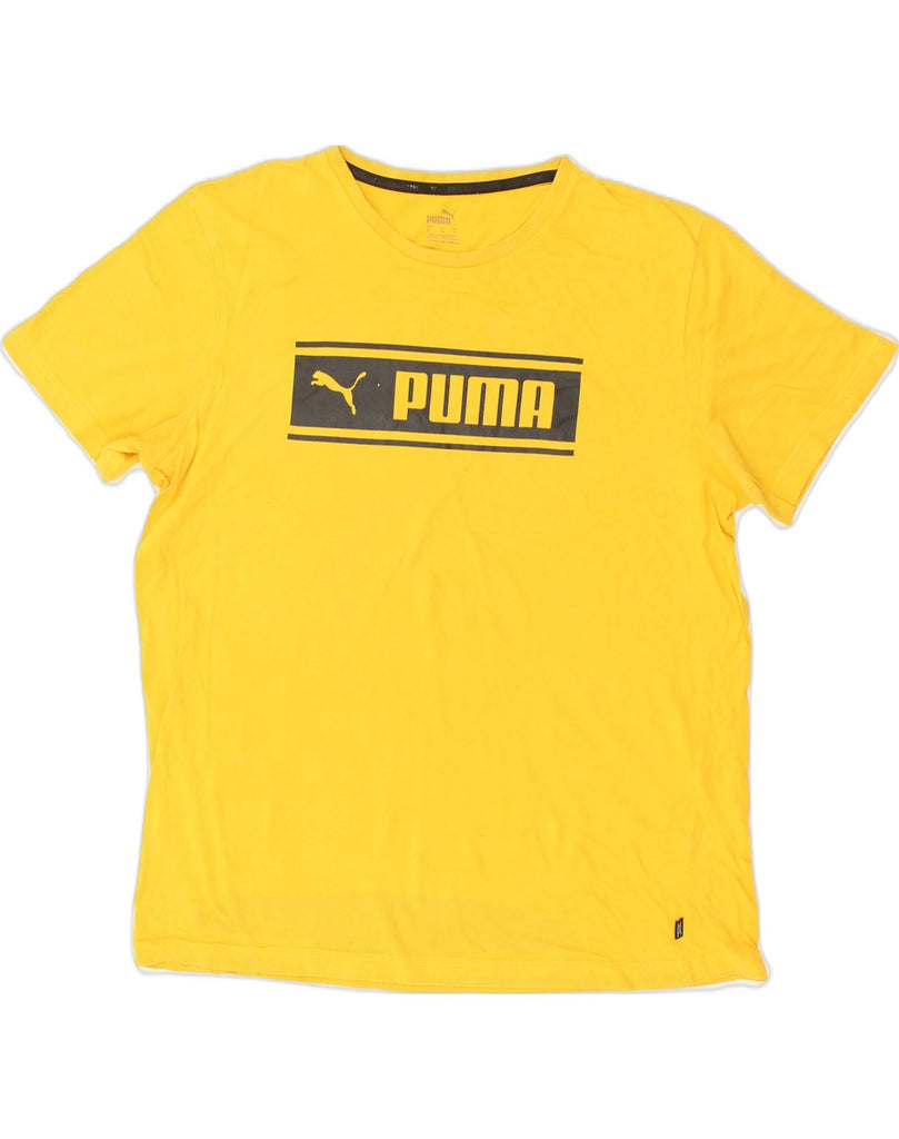 PUMA Mens Graphic T-Shirt Top XL Yellow | Vintage Puma | Thrift | Second-Hand Puma | Used Clothing | Messina Hembry 