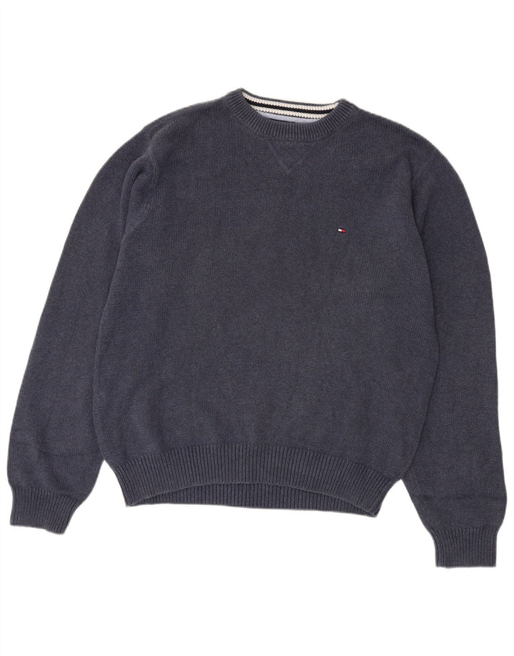 TOMMY HILFIGER Mens Crew Neck Jumper Sweater Medium Navy Blue Cotton