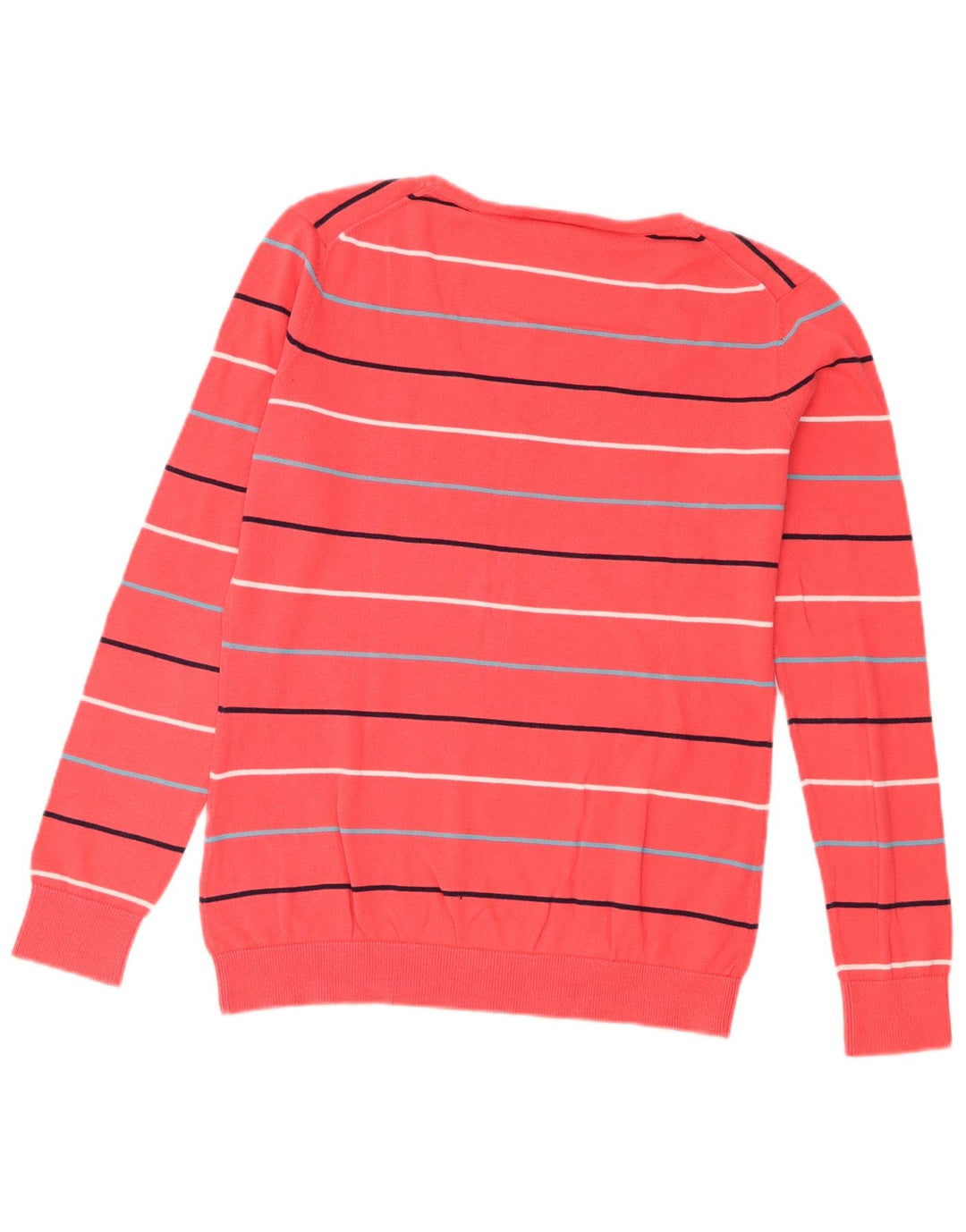 Lacoste Womens V-Neck Jumper Sweater Size 40 Medium Pink Striped Cotton