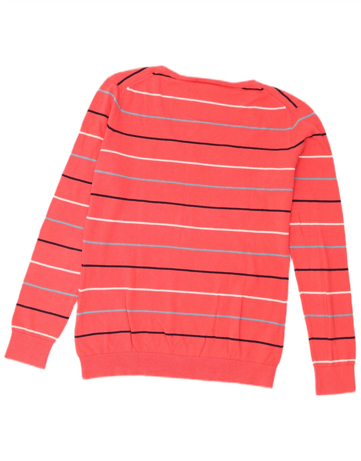 Lacoste Womens V-Neck Jumper Sweater Size 40 Medium Pink Striped Cotton