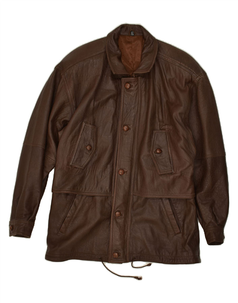 VINTAGE Mens Leather Coat UK 42 XL Brown Vintage Vintage and Second-Hand Vintage from Messina Hembry 