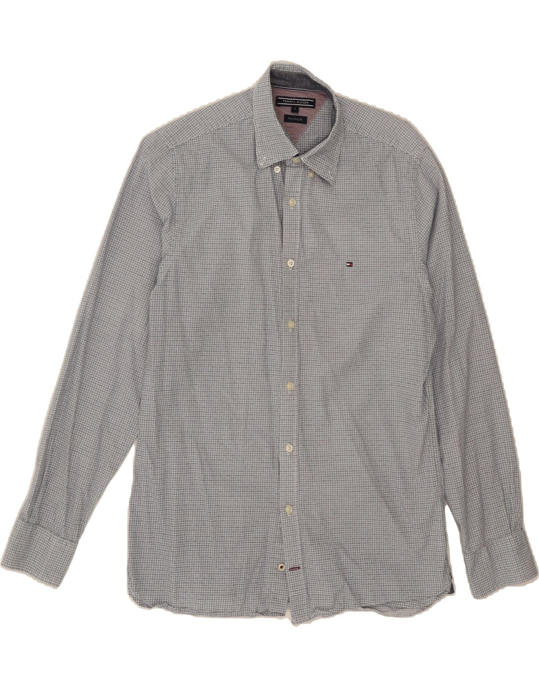 TOMMY HILFIGER Mens New York Fit Shirt Small Grey Check Cotton Vintage Tommy Hilfiger and Second-Hand Tommy Hilfiger from Messina Hembry 