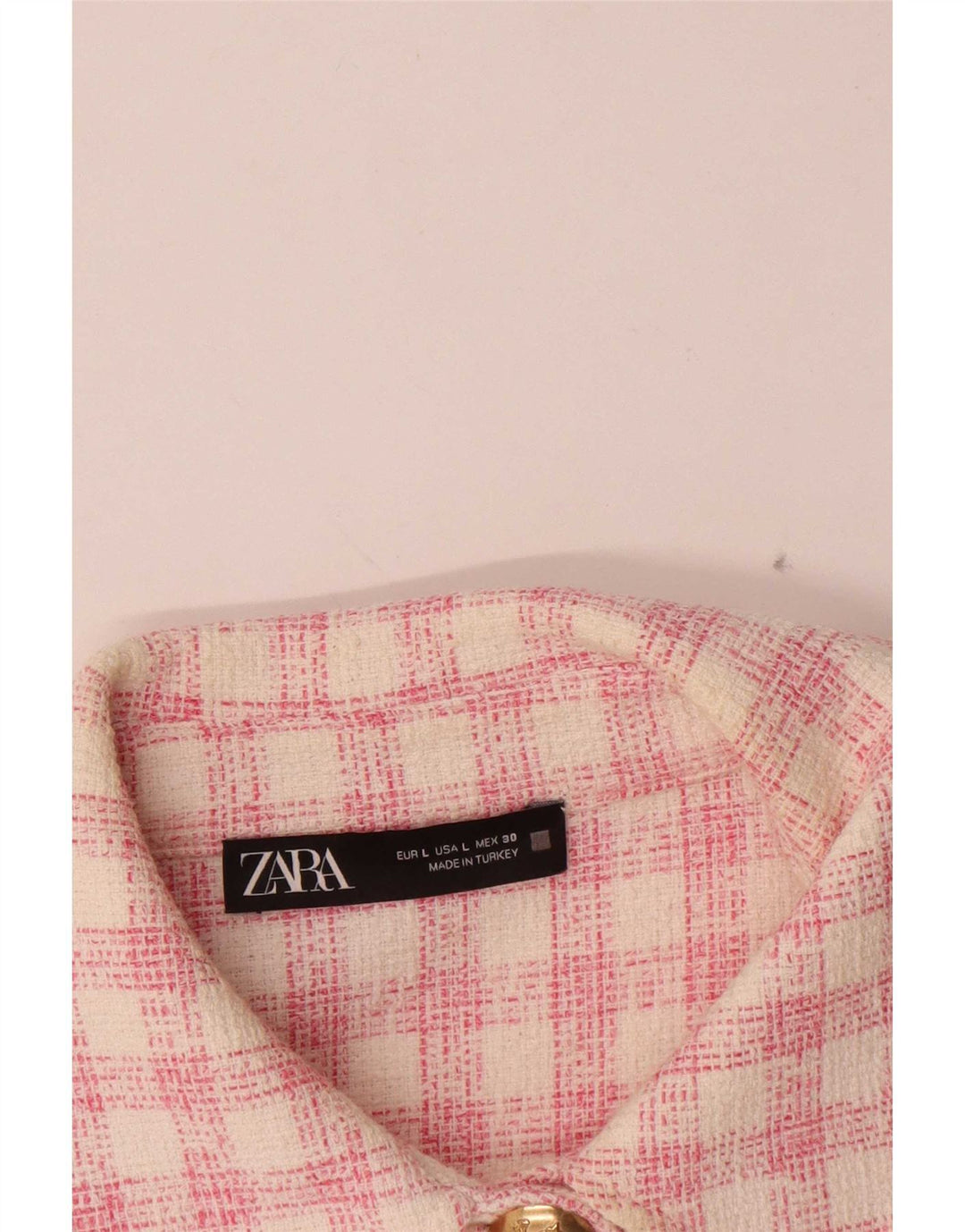 Zara Womens Crop Military Jacket UK 16 Large Pink Check