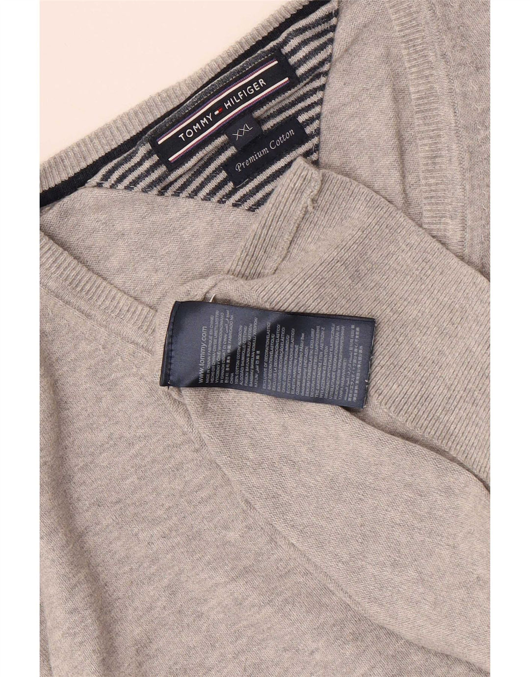 Tommy Hilfiger Mens V-Neck Jumper Sweater 2XL Grey Cotton