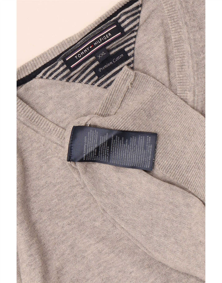 Tommy Hilfiger Mens V-Neck Jumper Sweater 2XL Grey Cotton