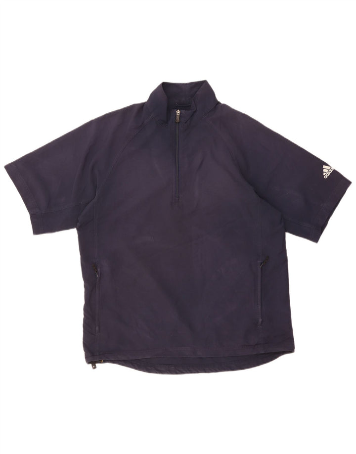 Adidas Mens Short Sleeve Zip Neck Pullover Tracksuit Top Medium Navy Blue