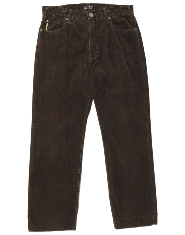 Armani Mens Straight Corduroy Trousers W34 L30 Khaki Cotton
