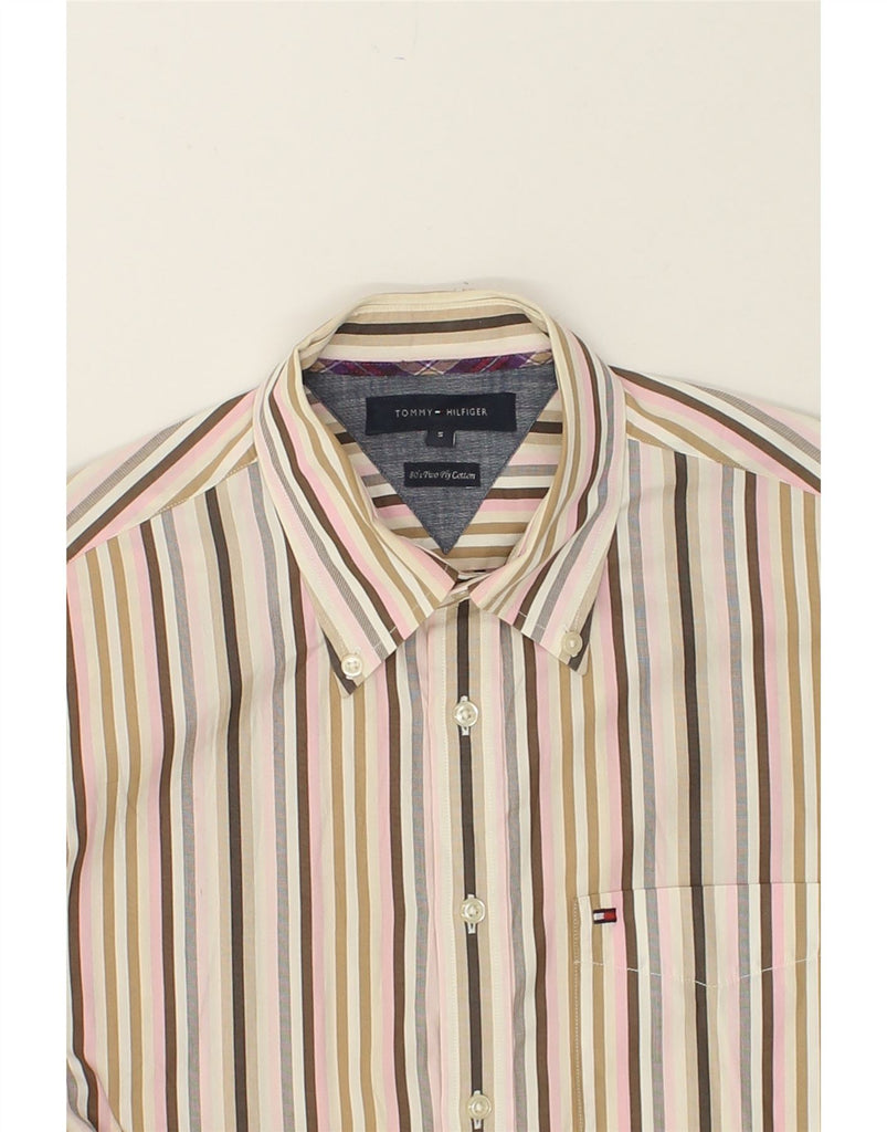 TOMMY HILFIGER Mens 80'S Two Ply Shirt Small Beige Pinstripe Cotton | Vintage Tommy Hilfiger | Thrift | Second-Hand Tommy Hilfiger | Used Clothing | Messina Hembry 