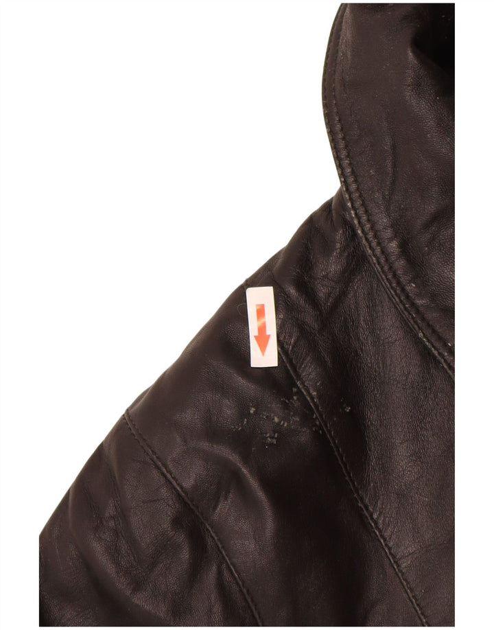 Vintage Womens Loose Fit Leather Coat UK 14 Medium Black Leather