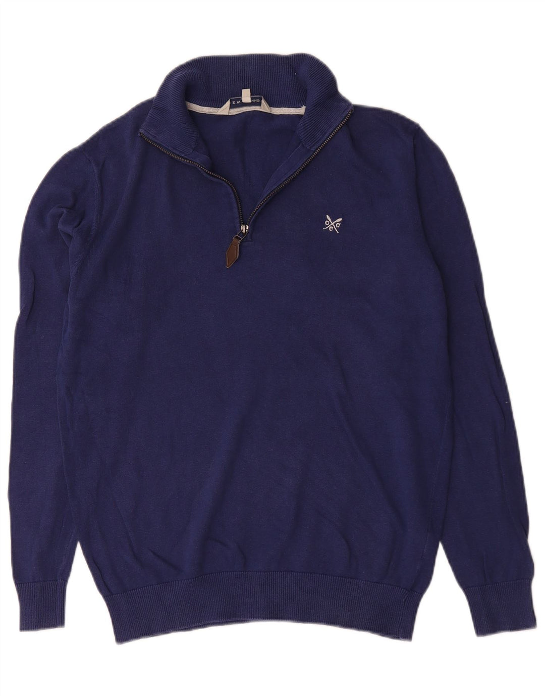 Crew Clothing Mens Zip Neck Jumper Sweater Medium Navy Blue Cotton