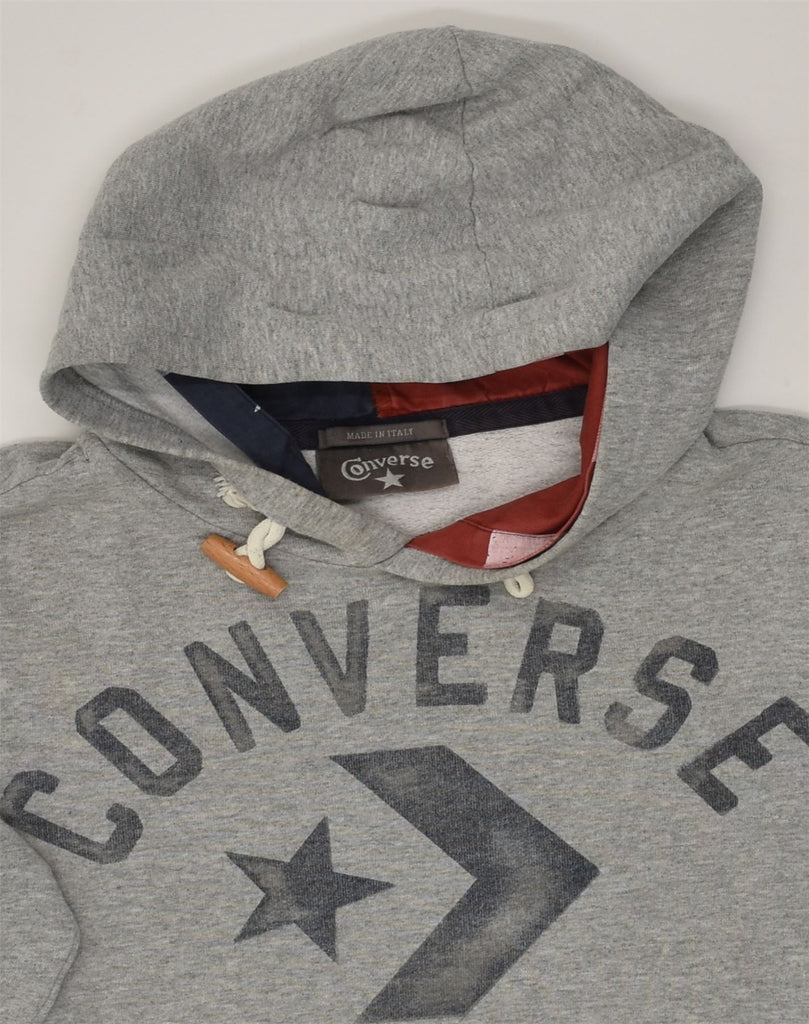 CONVERSE Mens Graphic Hoodie Jumper Small Grey Cotton | Vintage Converse | Thrift | Second-Hand Converse | Used Clothing | Messina Hembry 