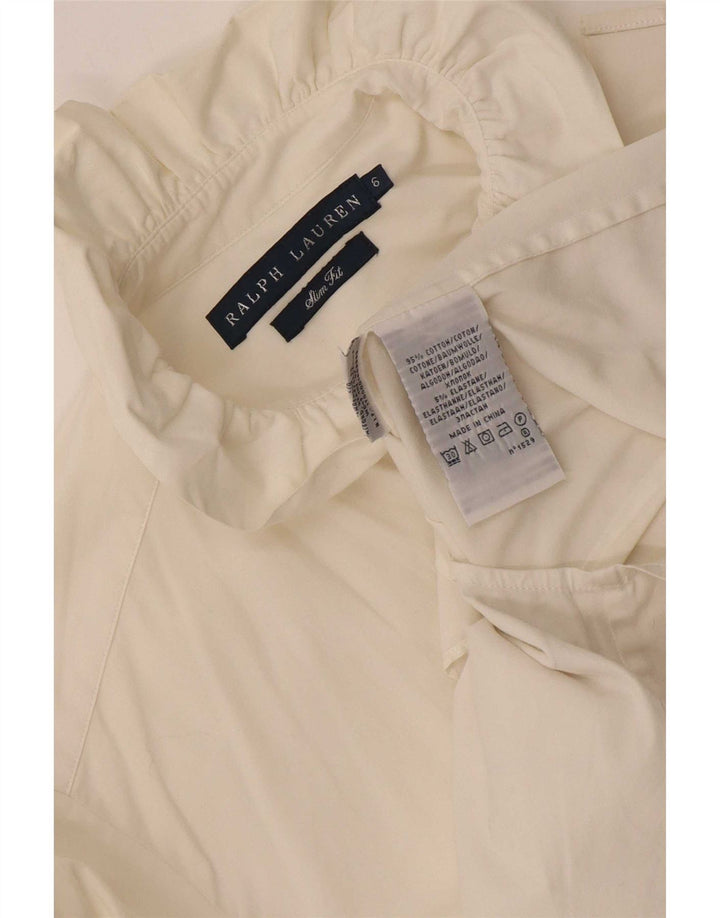 Ralph Lauren Womens Ruffle Front Shirt US 6 Medium White Cotton